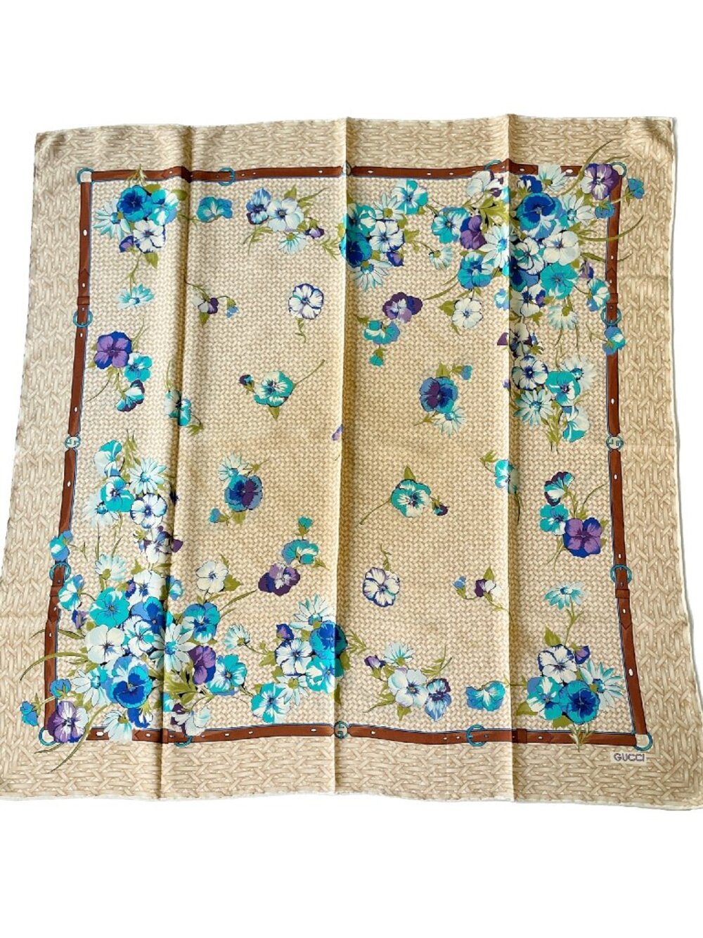 Vintage Gucci Silk Scarf Floral Equestrian Inspired Print